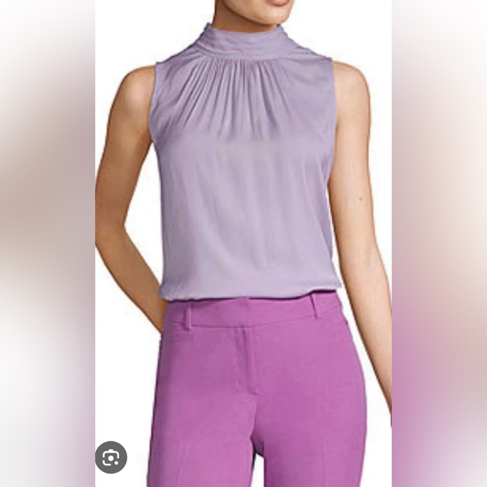Worthington Lavender Purple Sleeveless High Neck Tiered Lace Blouse